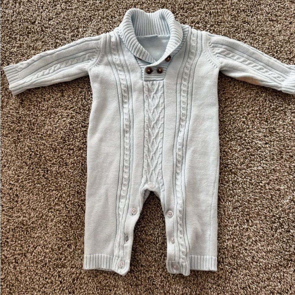 Edgehill Collection Shawl Collar Cable Knit One-Piece - Light Blue
